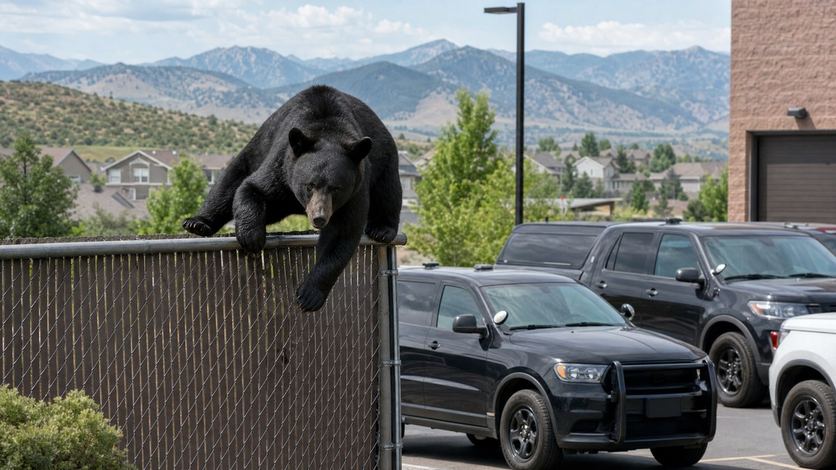 Bear Climbs Fence Into Colorado Police Lot