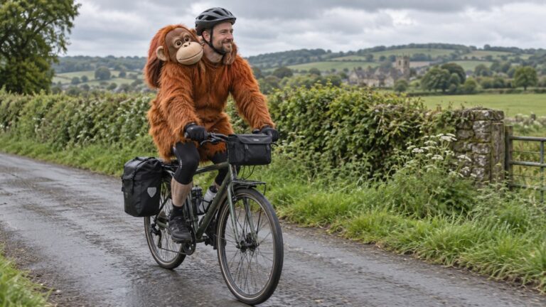 Man Bikes 425 Miles in Orangutan Suit for Sumatra